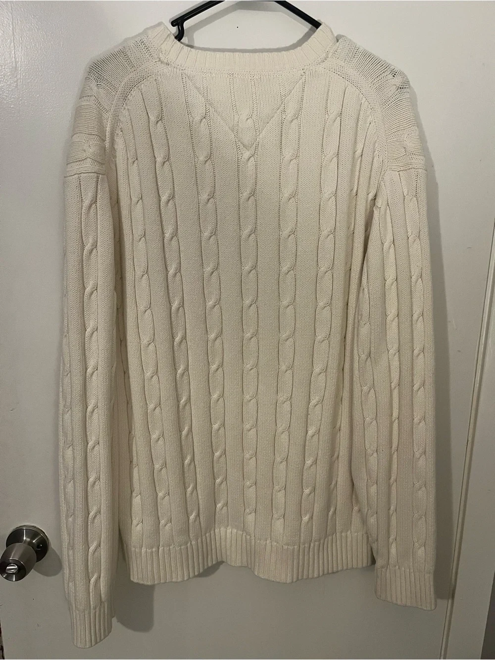 Tommy Hilfiger Men's Ivory Cable-Knit Crew Neck Cotton Logo Sweater XL